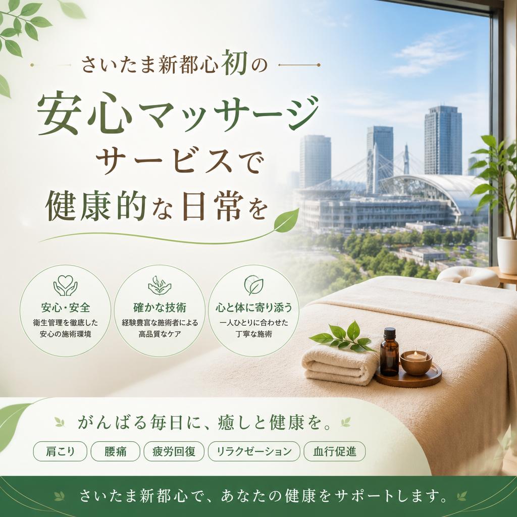 さいたま新都心初の安心マッサージサービスで健康的な日常を