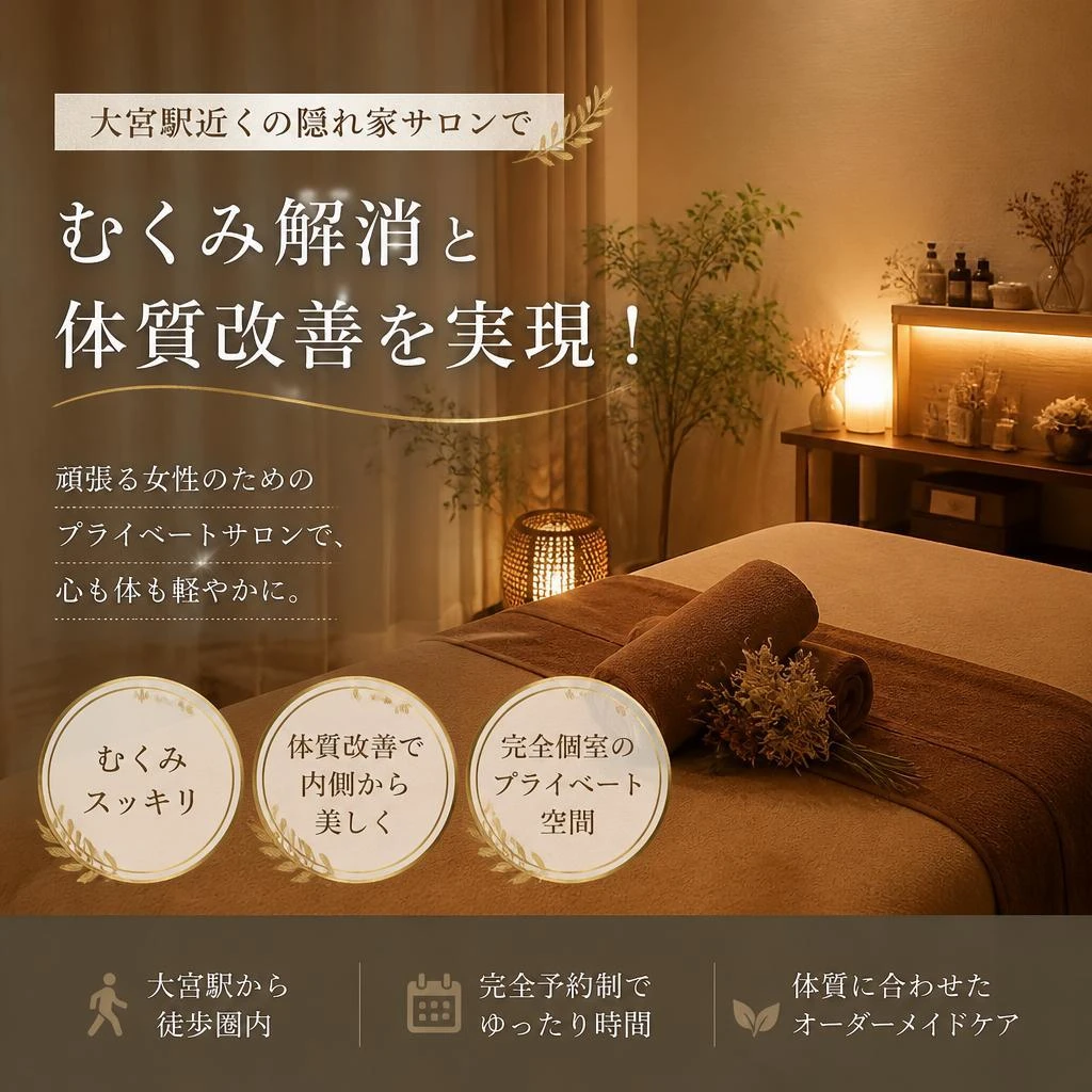 大宮駅近くの隠れ家サロンで、むくみ解消と体質改善を実現！