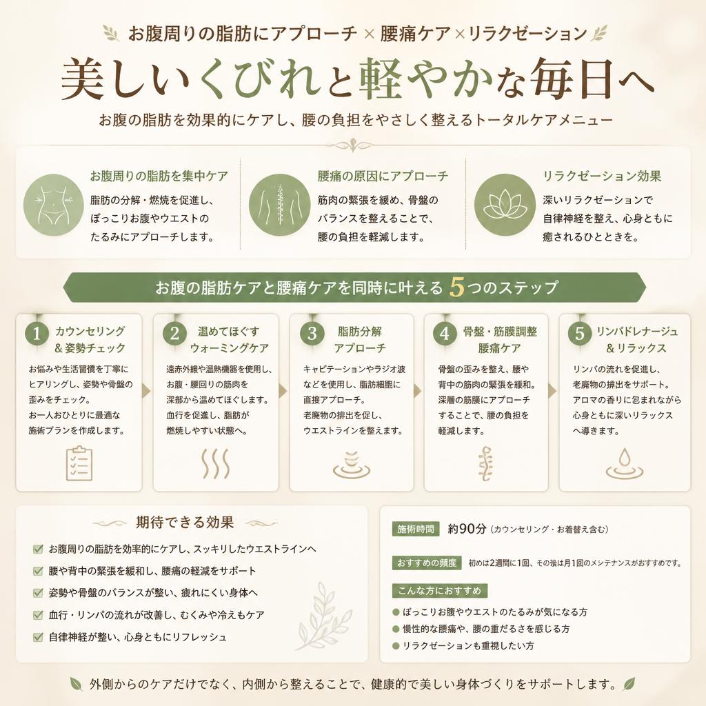 お腹瘦せ・腰痛改善に特化した施術
