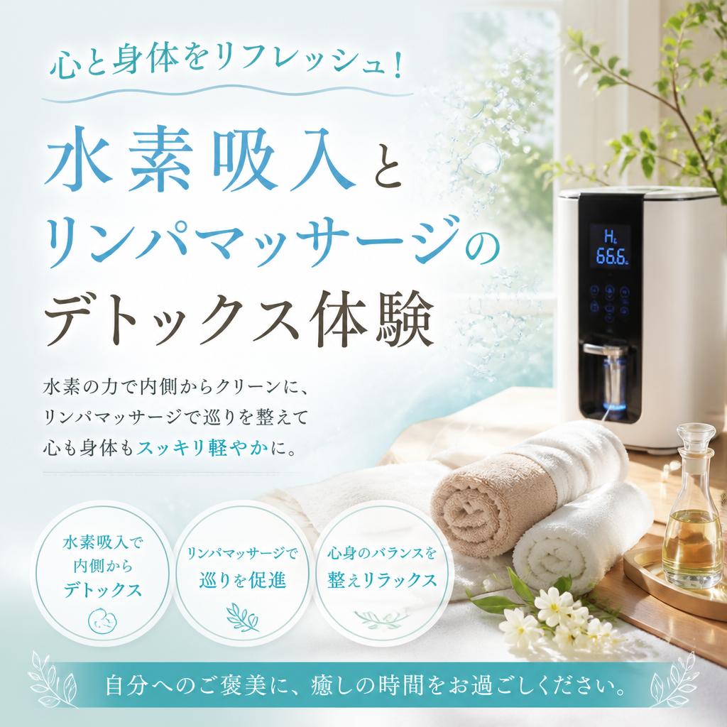 心と身体をリフレッシュ！水素吸入とリンパマッサージのデトックス体験