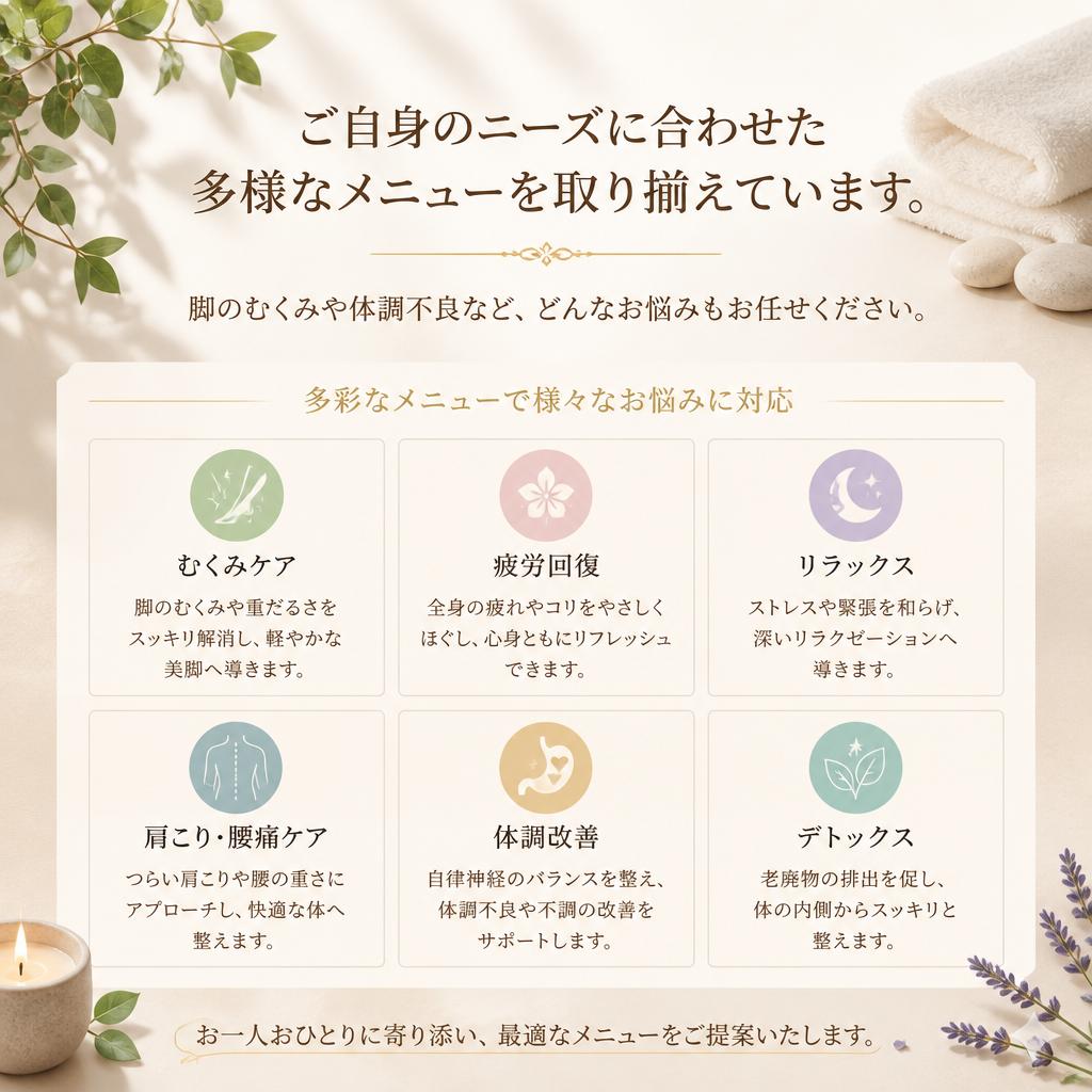 多彩なメニューであなたのお悩みを解決